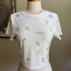 Forever 21 Rhinestone Zodiac Astrology Signs Crop Top M